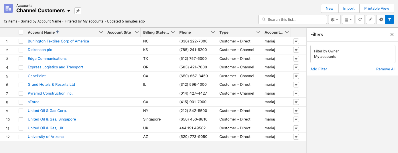 Custom list view no filters