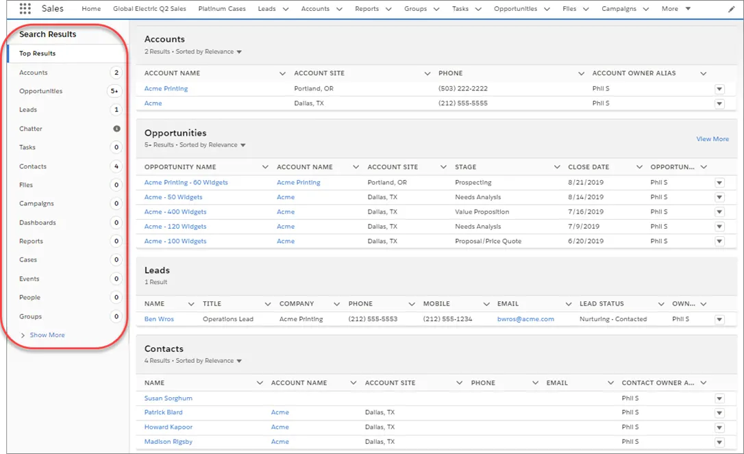 Top Results Page